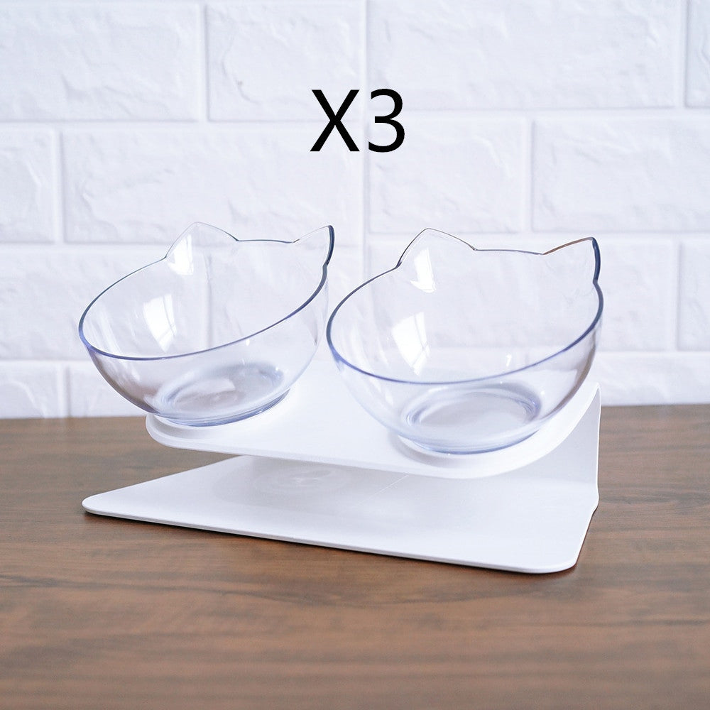 Non Slip Double Cat Bowl With Raised Stand Pet Food Cat Feeder Protect Cervical Vertebra Dog Bowl Transparent Pet Products